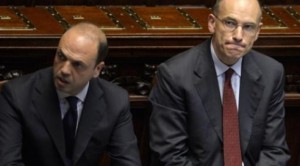 Not in coalition for much longer it seems. Italy's Deputy Prime Minister and Interior Minister Angelino Alfano (L) and Prime Minister Enrico Letta. AFP