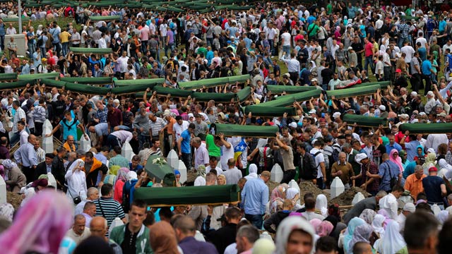 Newly-identified victims are buried on the 18th anniversary of Srebrenica