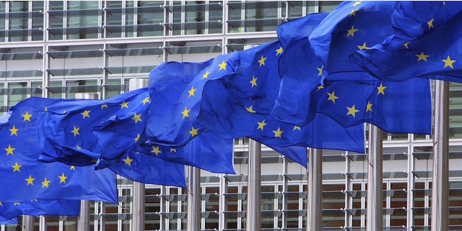 European Union flags outside the European Commission headquarters in Brussels